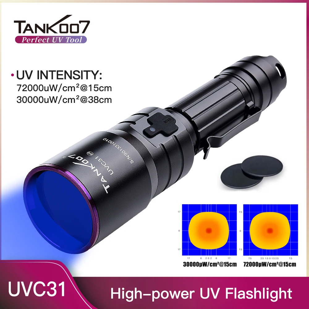 TANK007 UVC31 NDT Nichia UV LED Flashlight Curing 365nm Blacklight Police Forensic High Power Type C USB Rechargeable Goggles