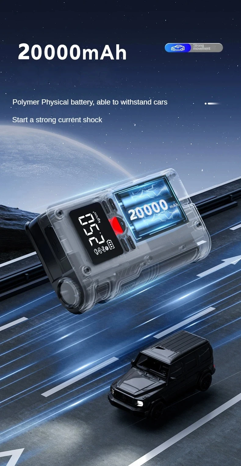 4-in-1-Autostarter mit Luftkompressor, tragbares Booster-Ladegerät, 1000A, leistungsstarkes Gerät zum Starten von Autobatterien. – Detail 7