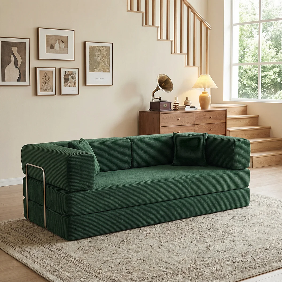 Queen Size Futon Sofa Bed 79' Convertible Couch 4-in-1 Folding Corduroy Boneless Sleeper Loveseat for Living Room