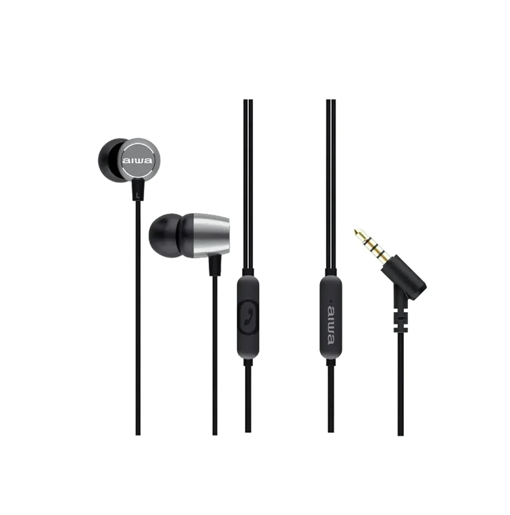 AIWA ESTM-30 earphones stereo button with microphone, extra pads