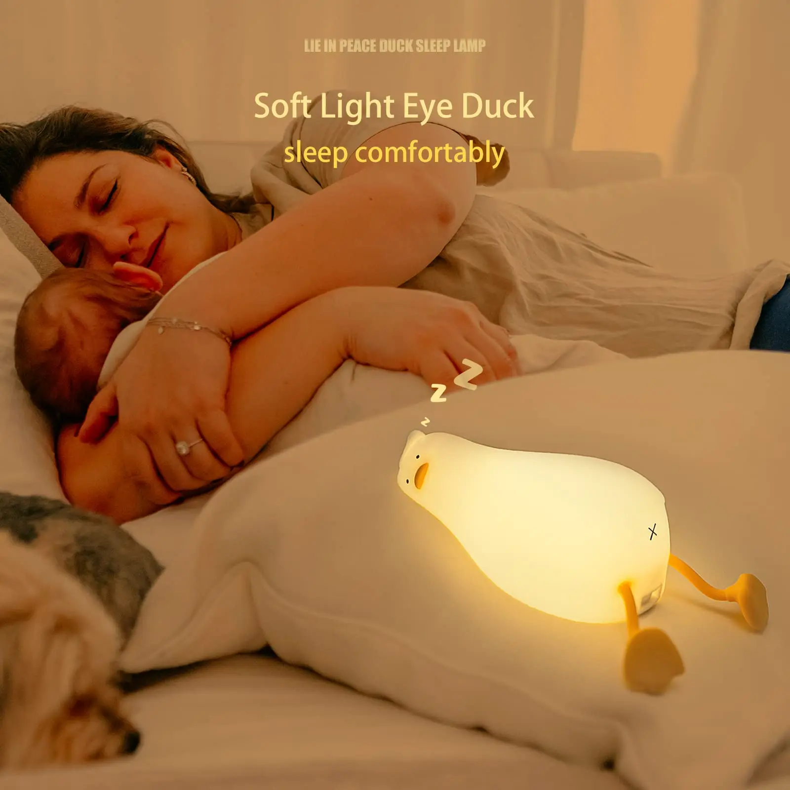 Lying Flat Duck Night Light, LED Squishy Duck Lamp, Cute Light Up Duck, Silicone Dimmable  Nightlight, Rechargeable Bedside