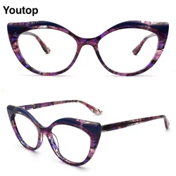 Stylish Women Cat Eye Glasses Frame Prescription Eyeglasses Leopard Print Optical Eyewear Purple Retro Myopia Spectacles Female