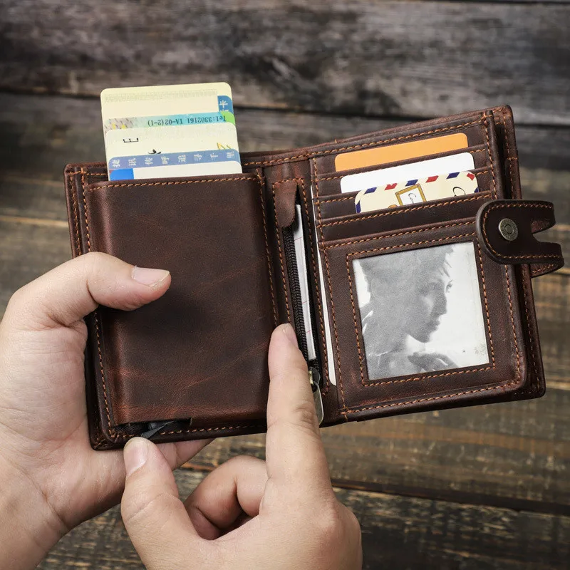 Vintage Luxury Genuine Leather Airtags Wallet Men Women Purse With RFID Blocking Box Anti-lost ID Credit Card Bag
