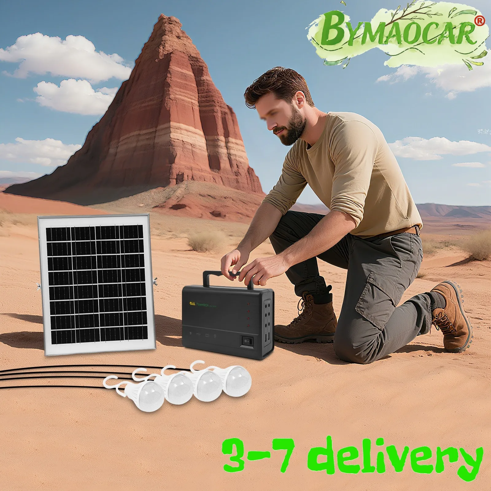 

Solar Power Inverter w/ Light, Monocrystalline Silicon Aluminum ABS Multiple Output for Emergency Home Camping Fan Phone Charger