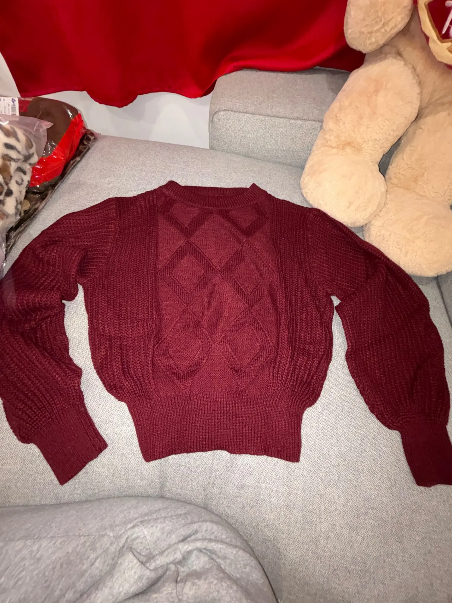 Women's Solid Color Round Neck Lantern Long Sleeve Knitted Sweaters for 2026 Autumn Winter Woman Clothes Yellow Red Khaki Tops photo review