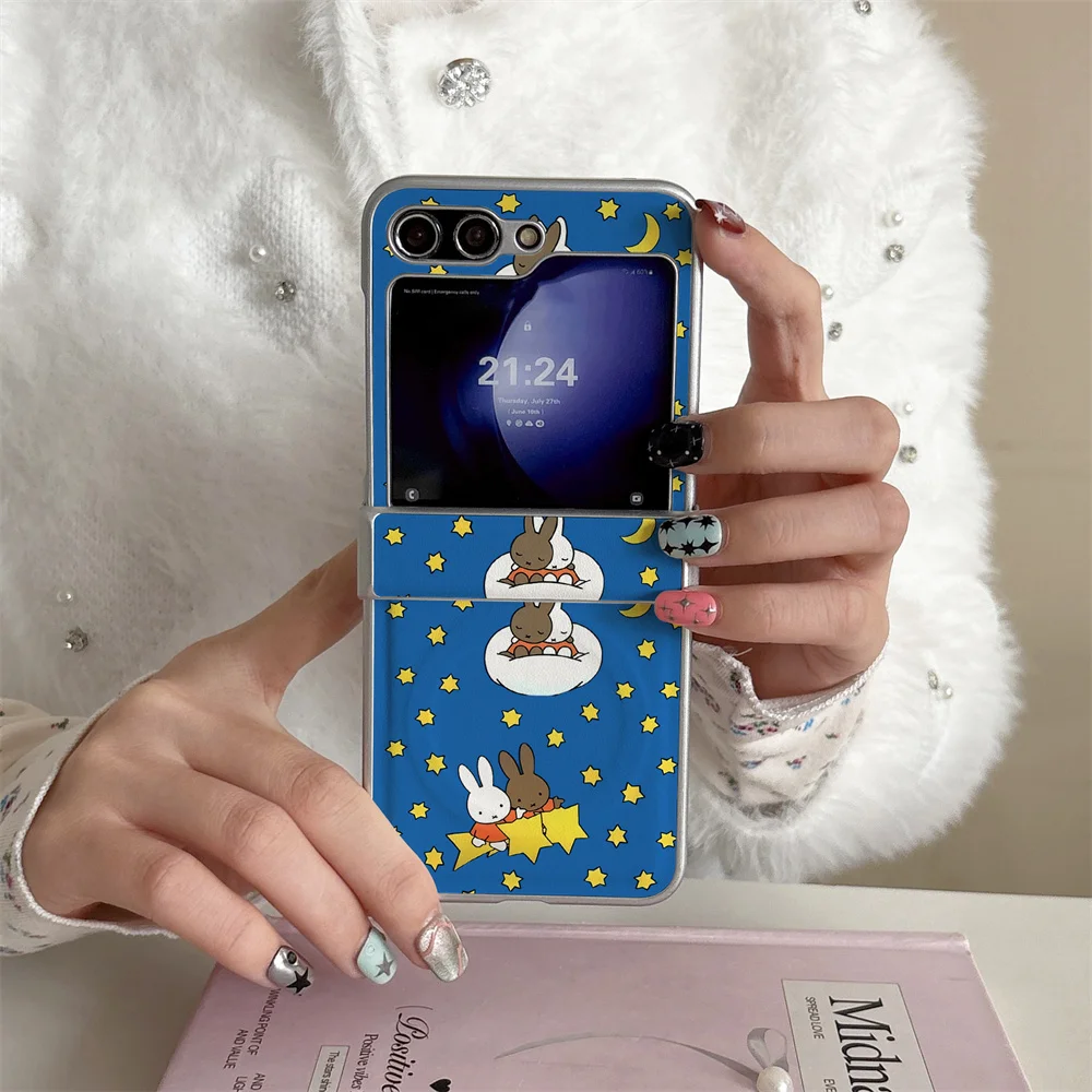 

Ins Star Moon Cute Miffy Rabbit Patch Suitable for Samsung Galaxy Z Flip 7/6/5/4 Flip 5 Flip 6 Flip 4 Fro Magnetic Phone Case