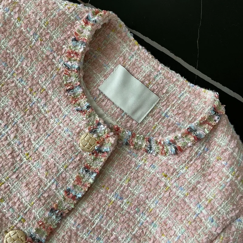 Autumn Short 2023 New Temperament Pink Fragrant Tweed Jackets Weaving Coat Outerwear Chaquetas