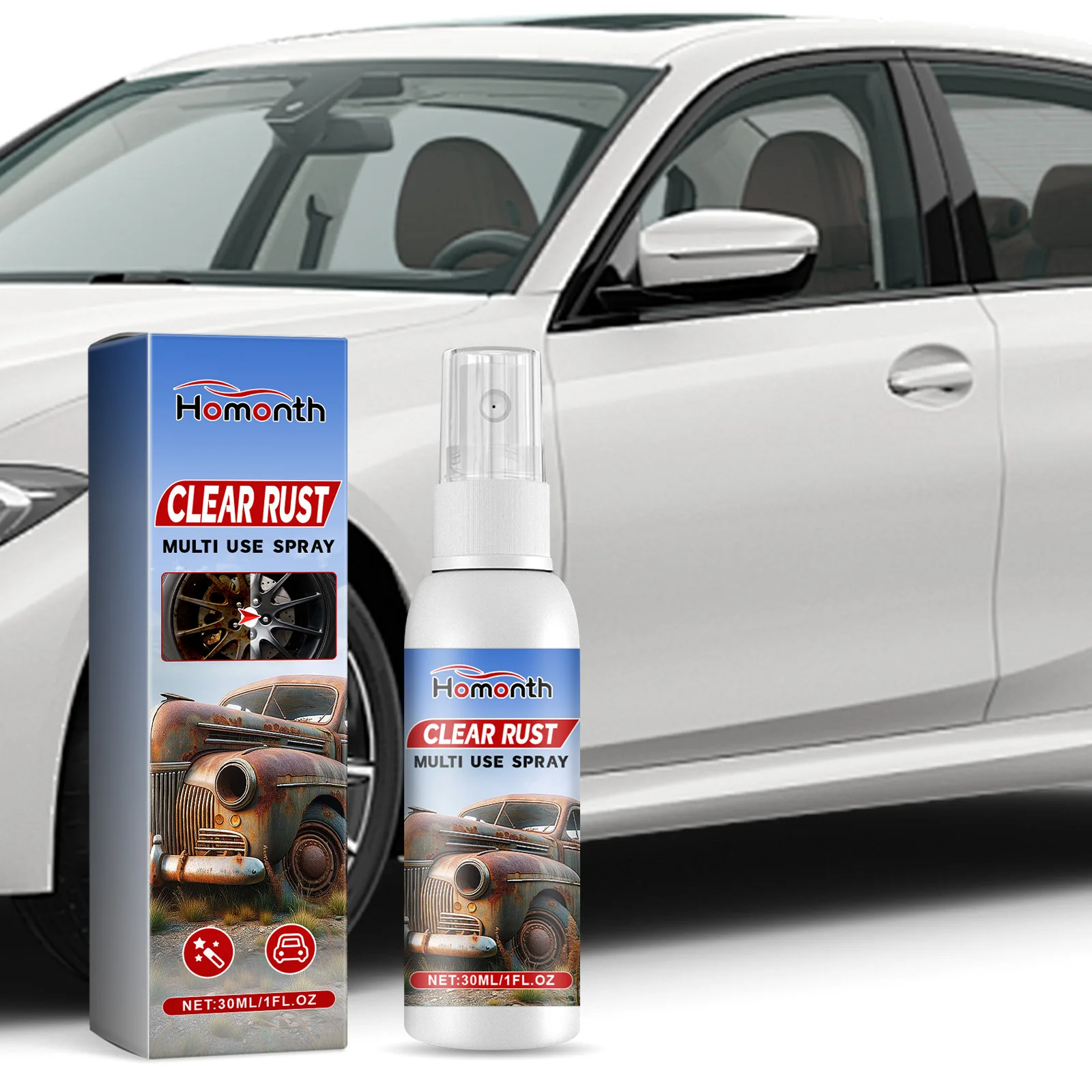 Homonth 30ml Car Care Derusting Spray Rust Remover Car Maintenance Cleaning Metal Anti-Rust Paint Reformer Rust Prevention Spray