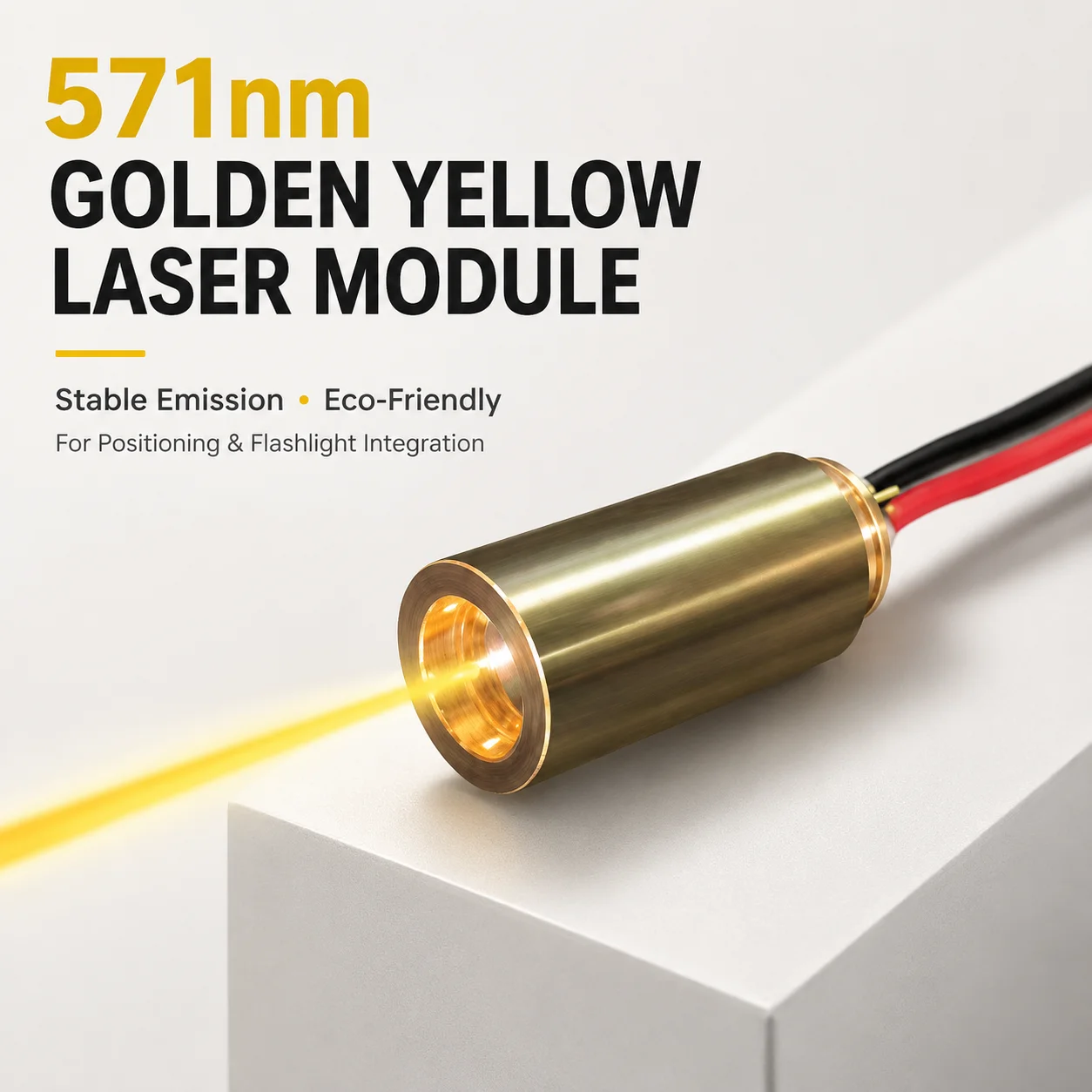 571nm Golden Yellow Laser Module 10 mW Brass Housing Stable Beam Light Source for Positioning Flashlight DIY Optical Projects