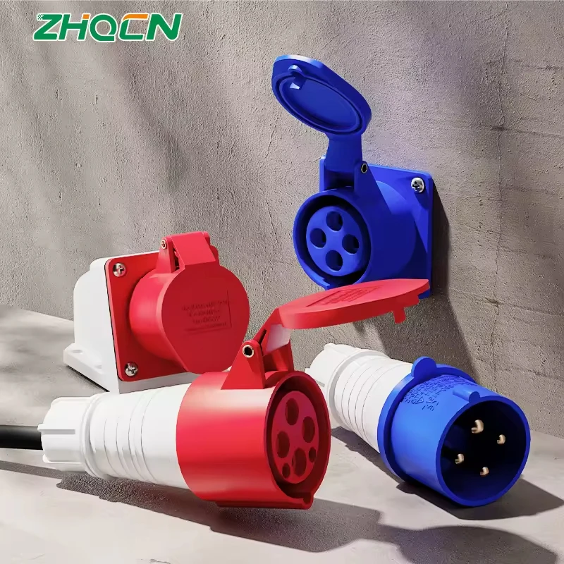 

ZHQCN 16A 32A 63A Industrial IP44 Waterproof Plug And Socket Adapter 3P/4P/5P Electrical Cable Connector Wall Mount Machines