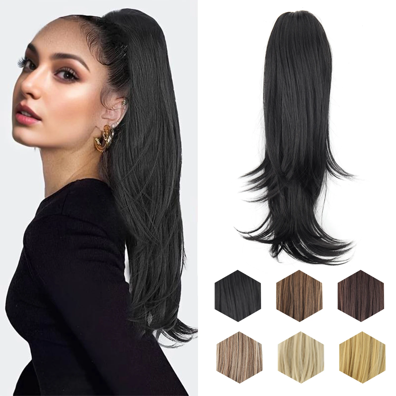 

LISI GIRL Synthetic 18 Inch Long Wavy Shaped Ponytail Hair Extensions Claw Clip On Ponytail Suitable for Women's Daily Wear