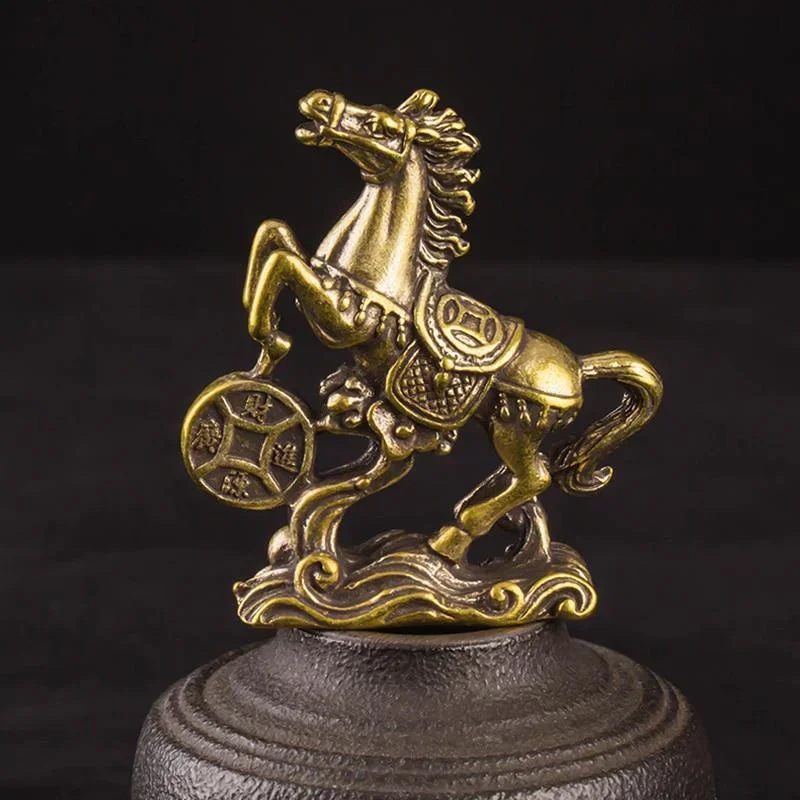 Coins de cheval en laiton, Statue porte-bonheur Feng Shui, ornement de bureau, Figurines d'animaux du zodiaque, Miniatures, Collections artisanales en cuivre pur
