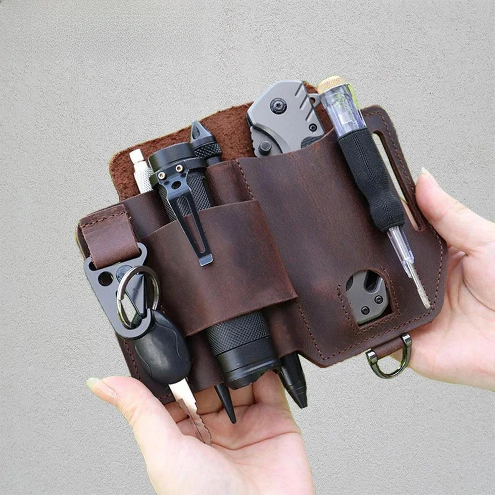 Leather Multitool Sheath, EDCs Pocket Organizer Sheath Daily Use EDC Flashlight Key Pen Holster Multitool Pouch Gifts for Men