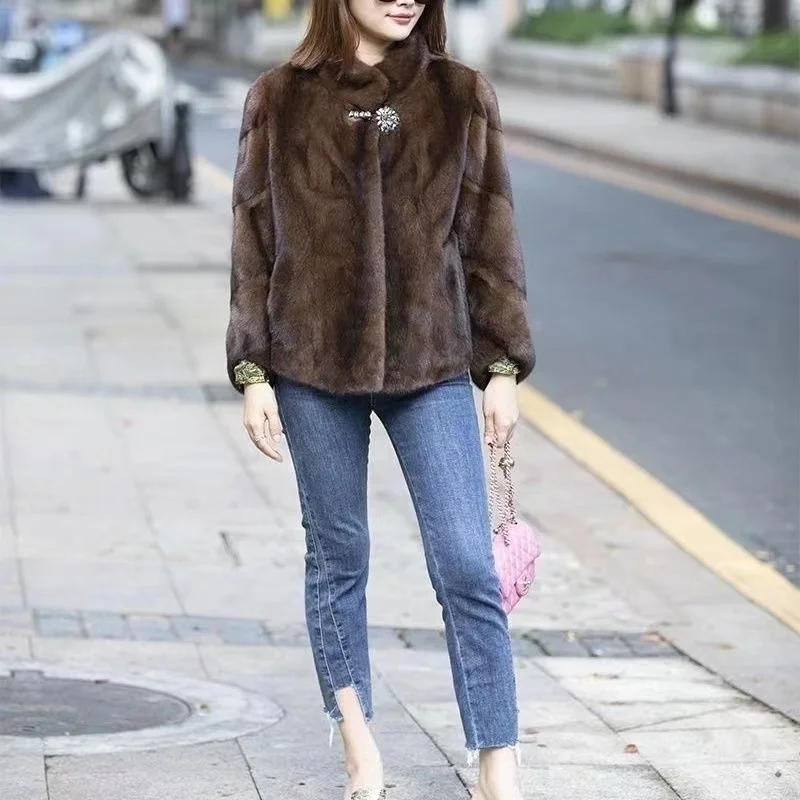 Ladies Real Mink Fur Coat, 100% Real High Quality Mink Fur Coat, Keep Warm in Winter Fashion Fur Coat