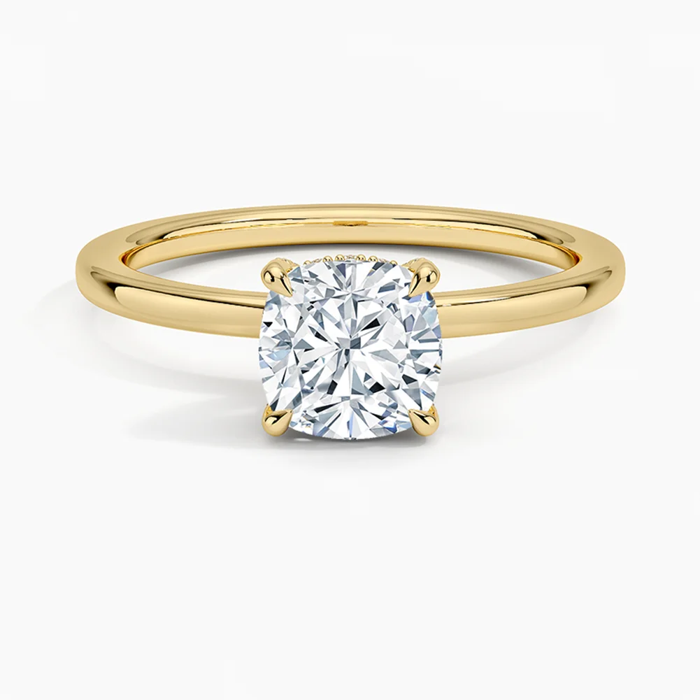 GEM'S BALLET 0.8CTW 5.5 ملم قطع الوسادة فريزيا المخفية هالو مويسانيتي سوليتير خاتم الخطوبة مطلي بالذهب عيار 18 قيراط 925 فضي