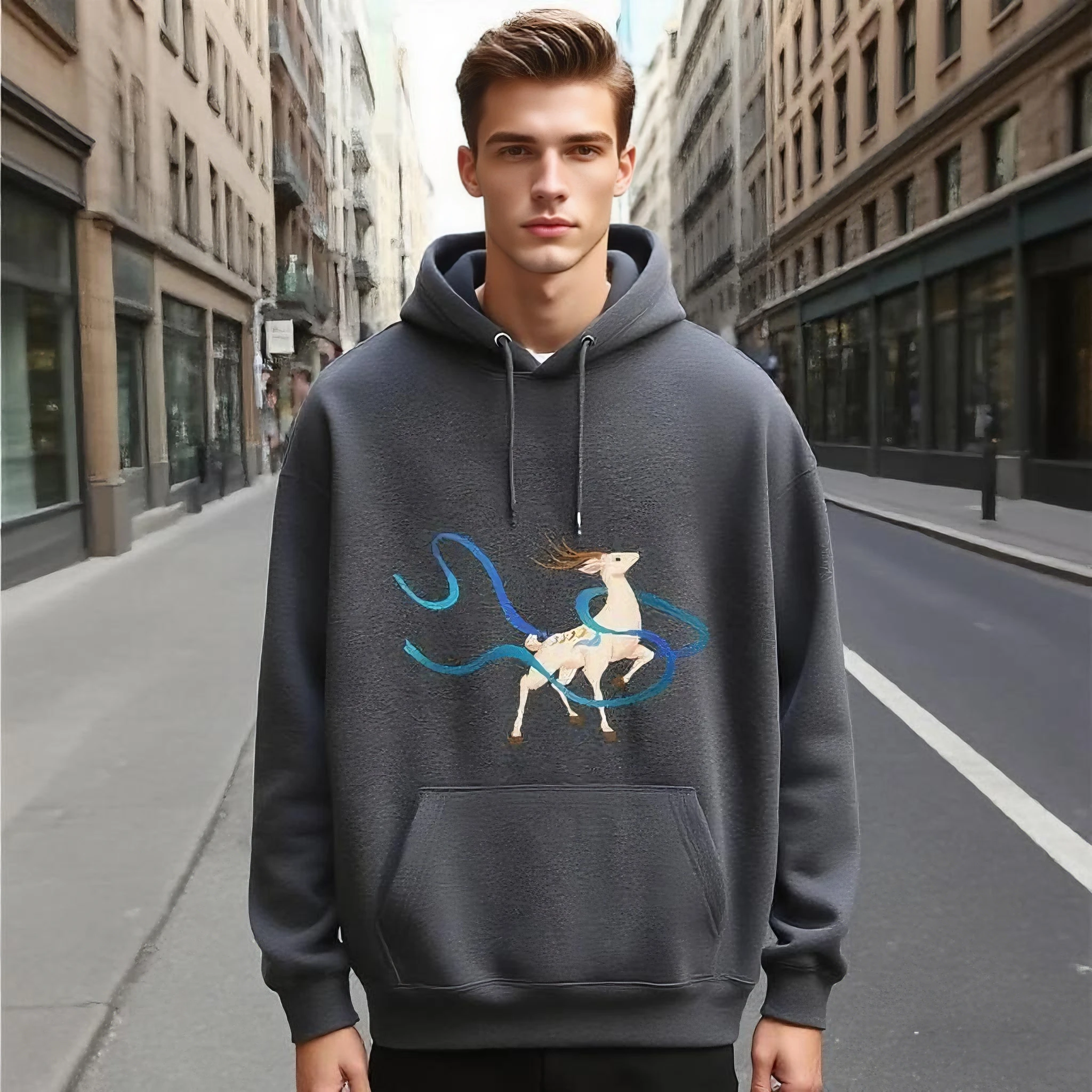 

Oversize Nine - Colored Deer Printed Hoodie Unisex Hoodie Autumn Pullover Fleece Hoodie Women's Hoodie Autumn And Winter Warm