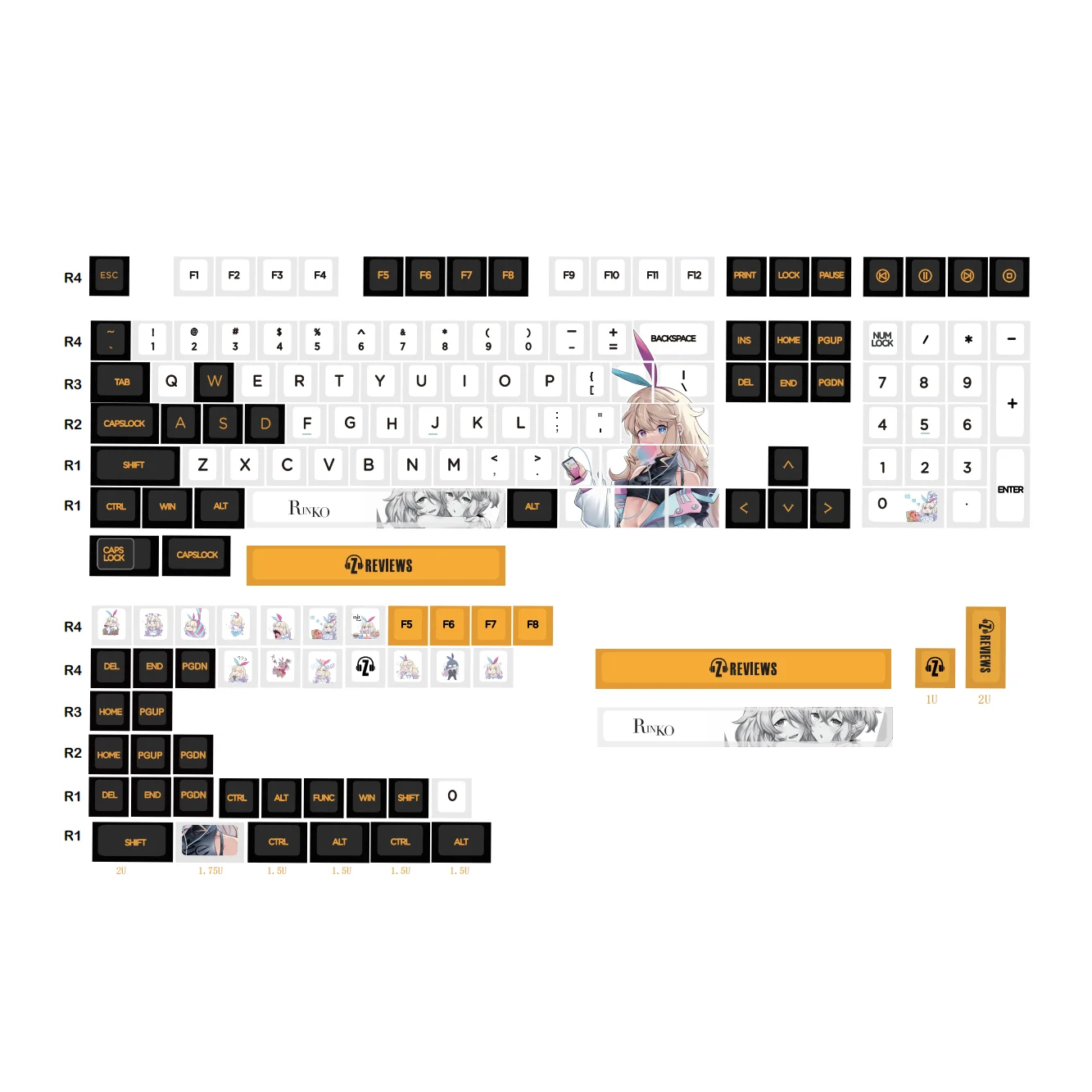 Z Review Rinko Touch Cherry Profile Black and Yellow Keycap Set Dye Sub PBT 156pcs Keycaps For MX & MX-Clone Switches Keyboard