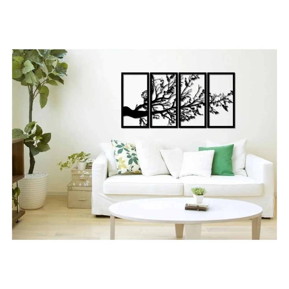 Wood Wall Art Decor Black Tree Silhouette Decorating Minimalist 50x100 Modern Home Office Living Room Bedroom Kitchen Decorative