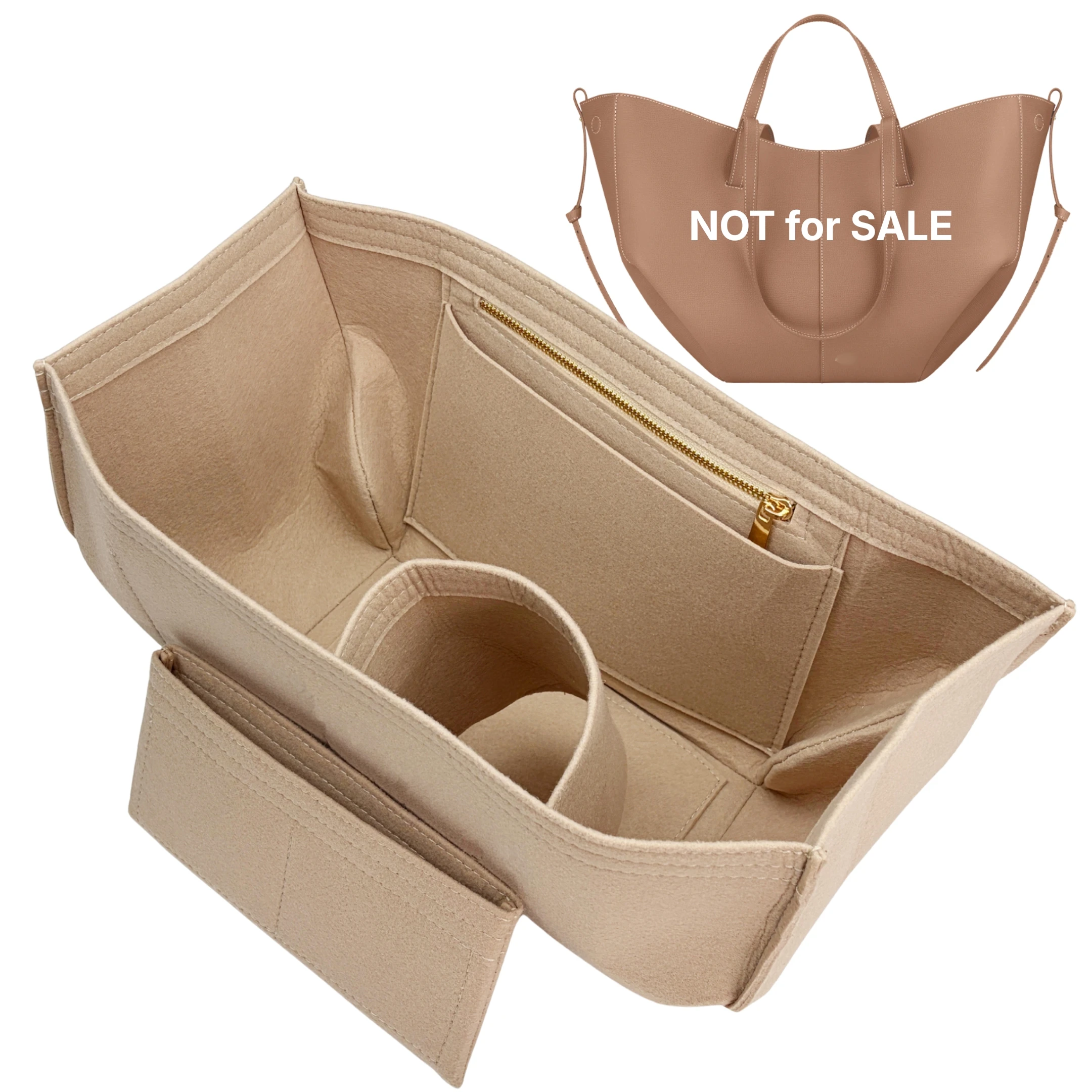 Organizer for Cyme Tote Insert (Large/Mini) – Felt Purse Liner with Zipper Pocket, Bottle Holder & Shape Keeper