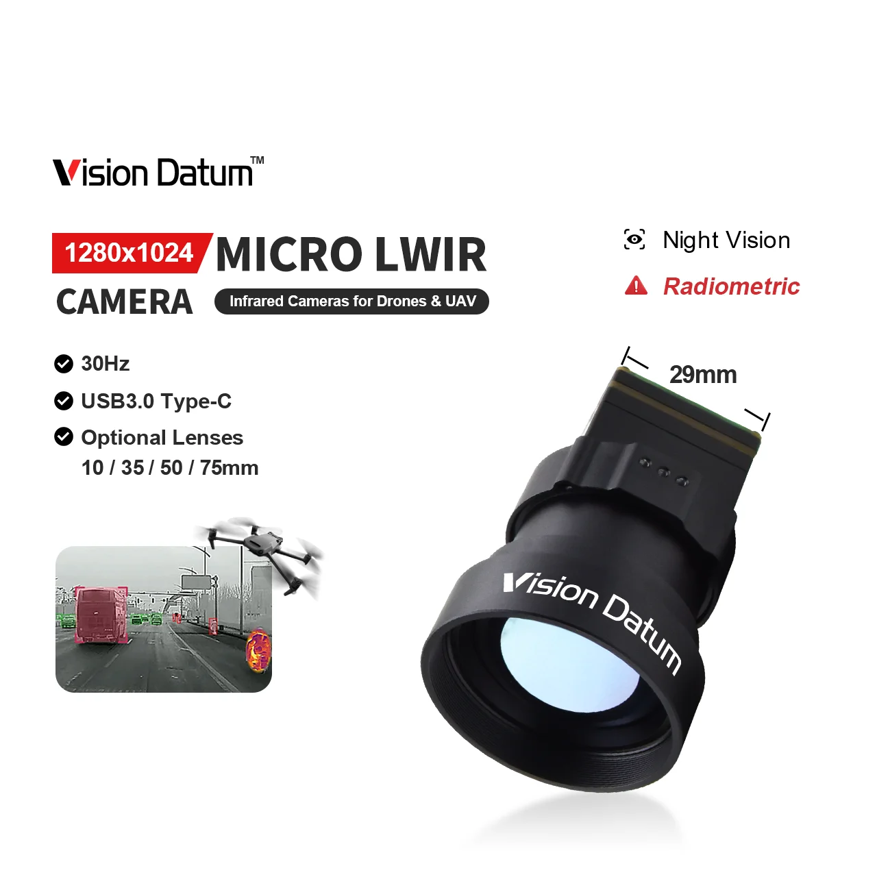 Dslr Cameras 1280X1024 50Hz 25Hz Analog/MIPI/USB LWIR Thermal Camera For Drone Application Industrial Temperature  Measurement