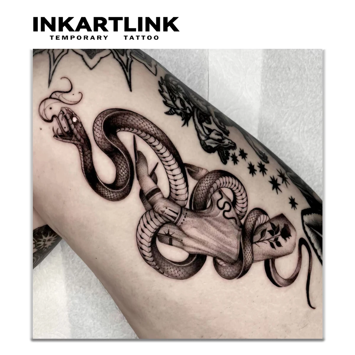 Hand with snake temporary tattoo sticker, waterproof magic tattoo, lasts to 15 days fake tattoo, semi permanent tattoo