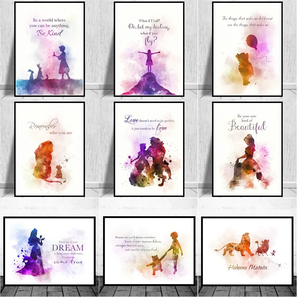 Disney Set Cinderella Watercolor Canvas Painting Wall Art Princess Poster Prints Pictures Living Room Home Decor Mural Cuadros