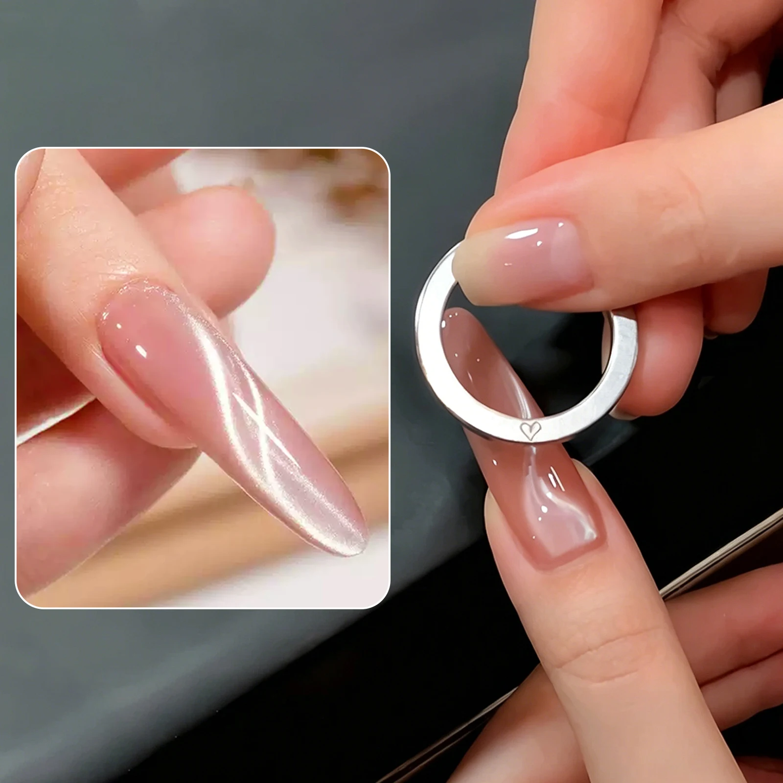 2 in 1 Ribbon Ring Cat Eye Nail Magnet Tool Strong Magnetic Halo Circle Cat Eye Effect for Magnetic Gel Polish DIY Salon