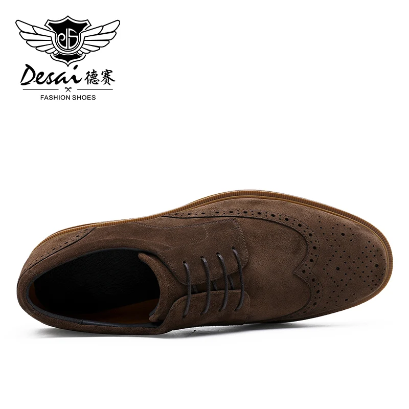 Desai Genuine Derby Men Shoes Cow Suede Leather Autumn Winter Brogue Casual Men Leather Shoe Male Dress Shoes 2023