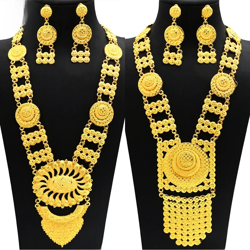 Dubai indische Halskette Ohrringe große Anhänger Schmuck Set Gold Farbe für Frauen Nigeria
