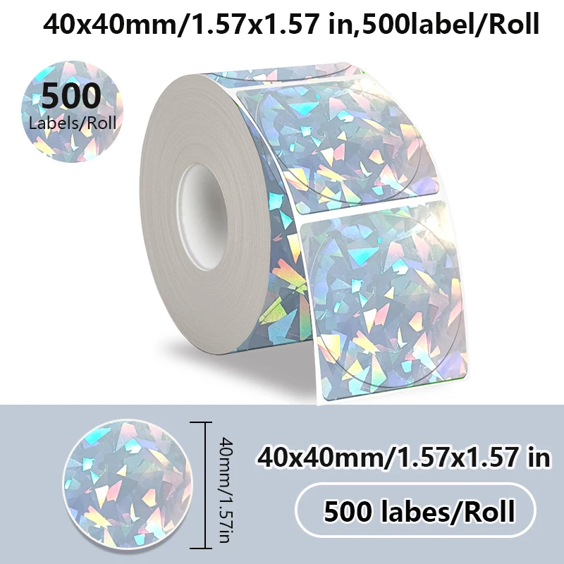 VOOR Phomemo 241BT 246S D520 50mm-150mm LABEL Holografisch Zilver Laser Goud Gradiënt Bedankt Kaart sticker voor LOGO Barcode Birthda