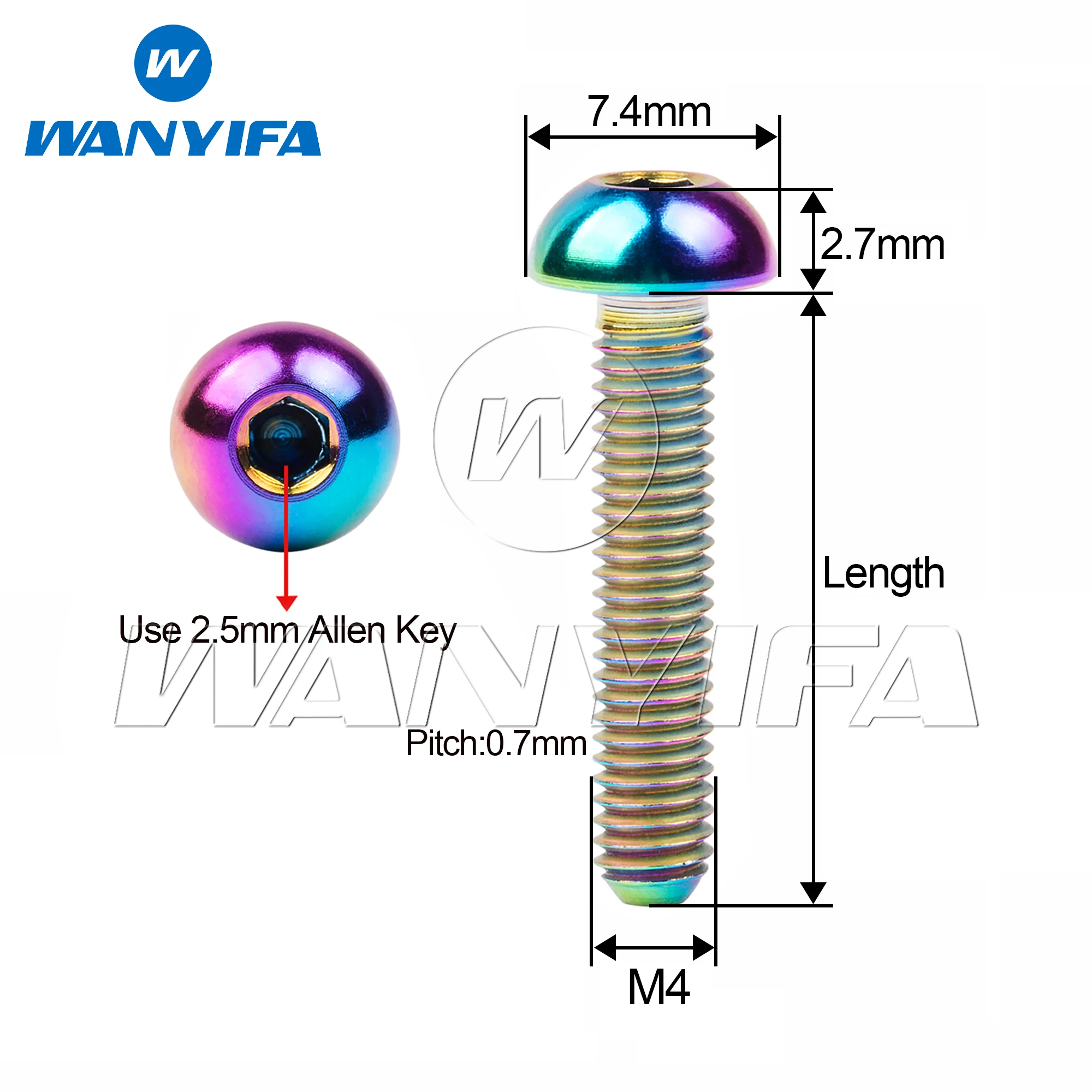 Wanyifa 6pcs Titanium Bolt M4x6 8 10 12 15 20mm Button Hex Allen Key Head Screws for Bike Parts