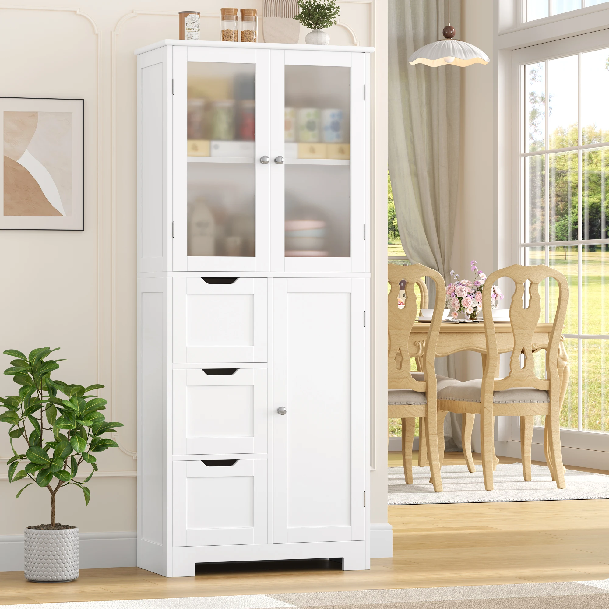 Bathroom wardrobe High, bathroom wardrobe high wardrobe with 3 doors and 3 drawers, kitchen wardrobe high