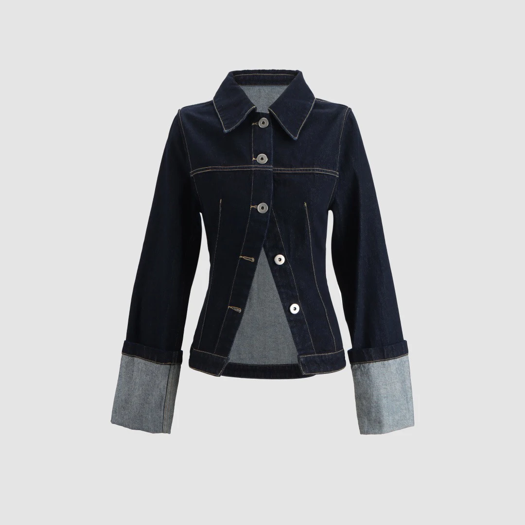 

2026 Spring New Slim Fit Waist Cinched Denim Jacket Short Collar Denim Top High-Quality Commuting Simple Retro Style