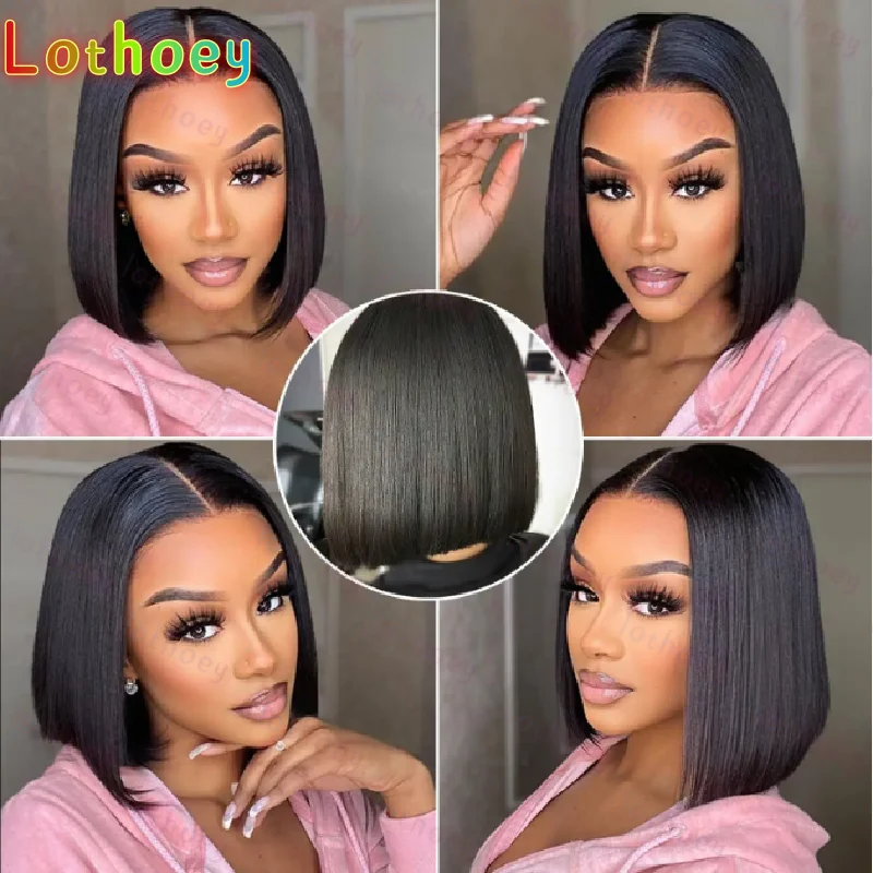 

Highlight Short Straight Bob Wigs Human Hair Wigs With Bangs Brazilian Original Human Hair Wigs Natrual Black