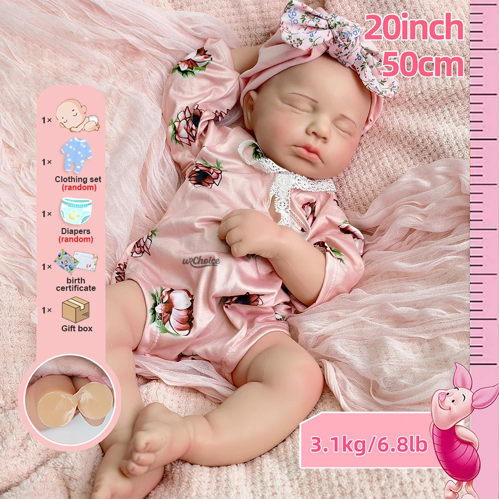 20" siliconen herboren babypop levensechte handgeschilderde schattig pasgeboren meisje voor kunstcollectie doe-het-zelf-projecten en kinderdagcadeaus