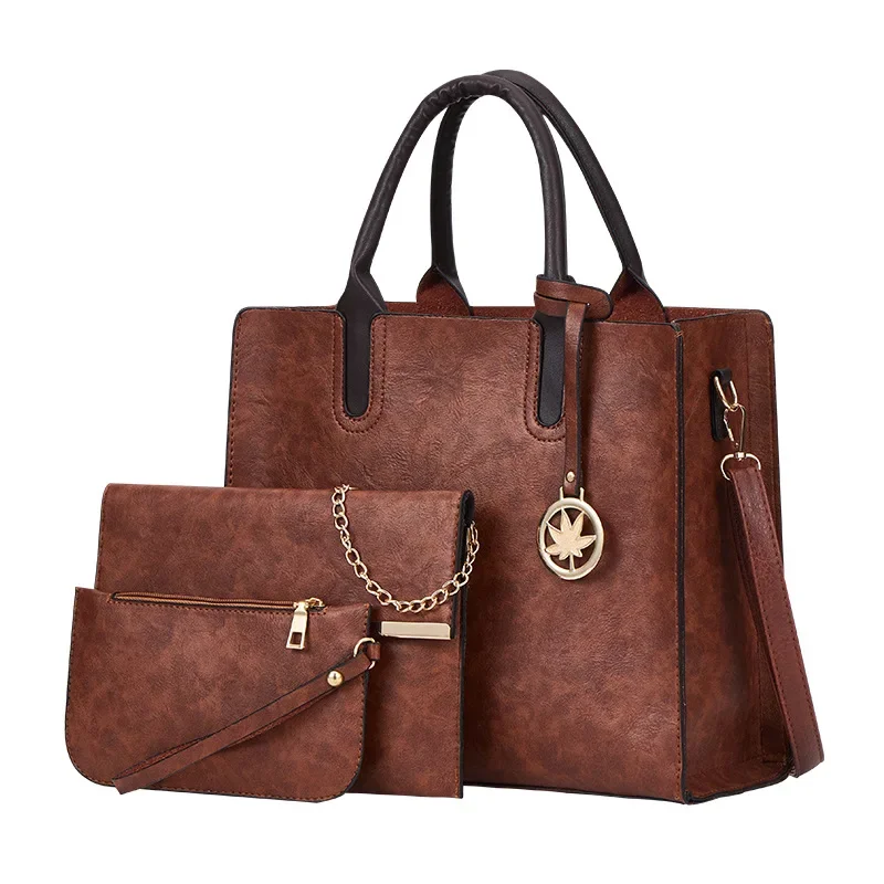 Panie 3 w 1 moda Retro Pu skórzana torba na ramię Lychee damskie drukowane dorywczo PU skóra 3 sztuk zestaw Messenger torebki — zdjęcie 2