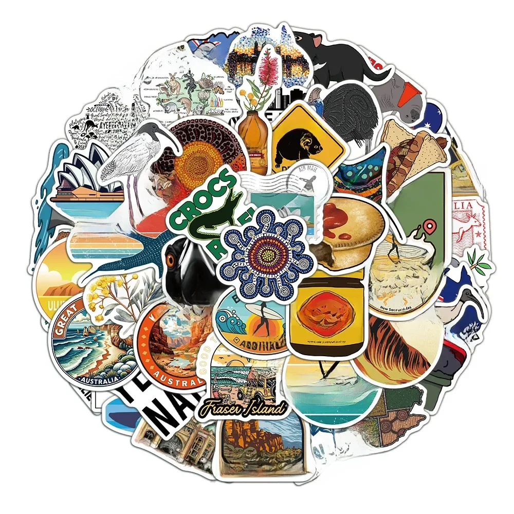Autocollants graffitis australiens transfrontaliers, autocollants pour bagages, ordinateur portable, fenêtre, manuels décoratifs, 50 pièces