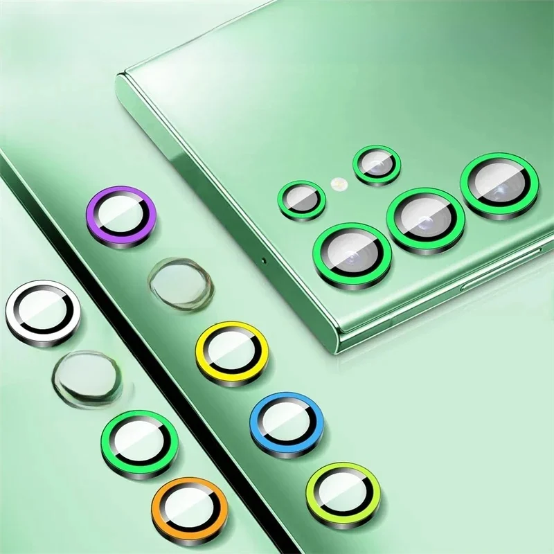 Protecteur d'objectif d'appareil photo en verre, anneau métallique lumineux, veilleuse pour Samsung Galaxy S24 S25 Ultra S24Ultra, Film d'objectif