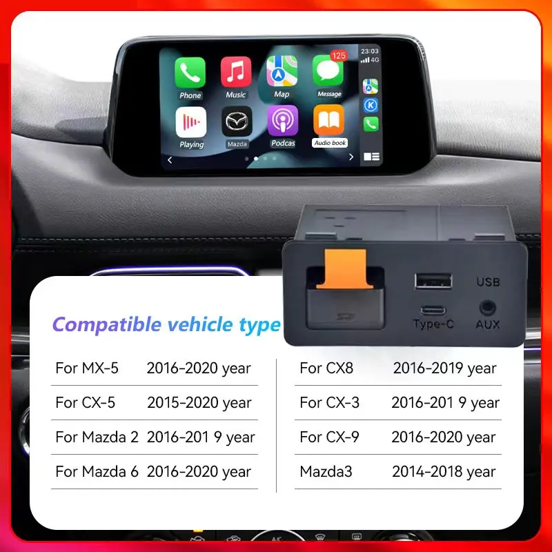 2025 New P2A Type-c Charging Wired CarPlay Android Auto Ai Box OEM Connection For Mazda 2 3 6 CX30 CX5 CX8 CX9 MX5 TK78669U0C