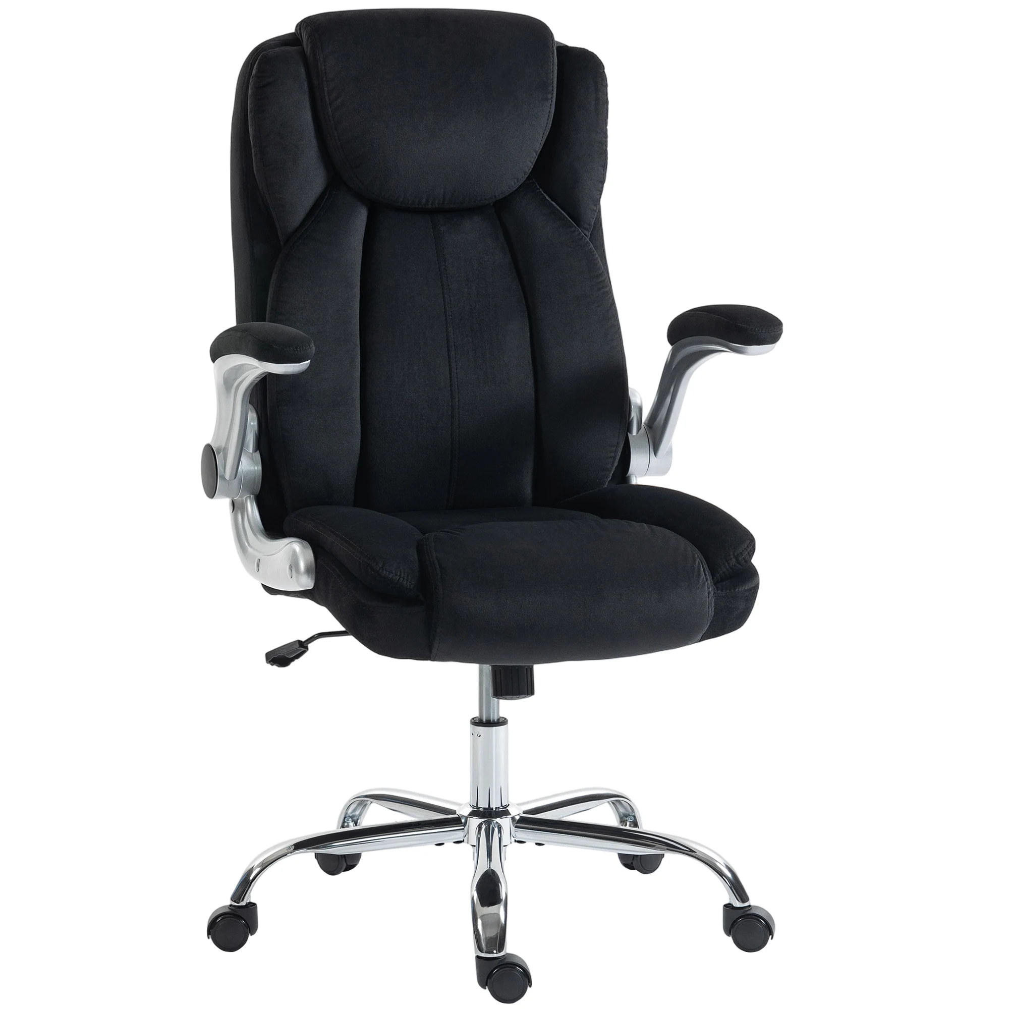 Chaise de bureau ergonomique avec dossier haut, accoudoirs rabattables, assise à ressorts, hauteur réglable, noire