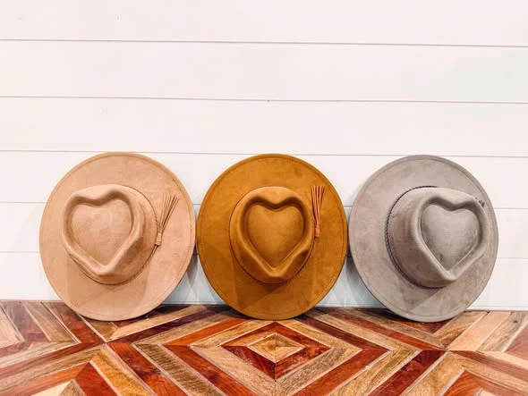 Nuevo sombrero fedora de gamuza vegana con forma de corazón, sombrero de ala ancha, sombrero de gamuza para mujer, sombrero de copa, sombrero de copa, sombrero para hombre barato para hombre