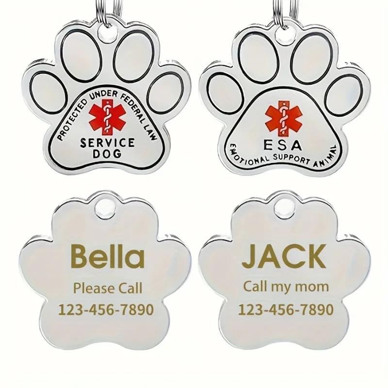 Personalized Dog Cat Plate Tags Engraved Puppy Pet ID Name Collar Tag Alloy Paw Dog Service Pendant Pets Dogs Accessories