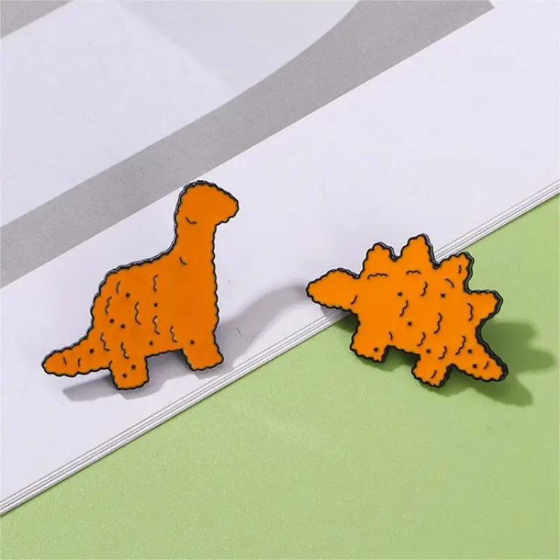 Cute Cartoon Dinosaur Biscuits Tomato Ketchup Enamel Brooch Brontosaurus Stegosaur Lapel Pin Badge Backpack Clothing Accessories