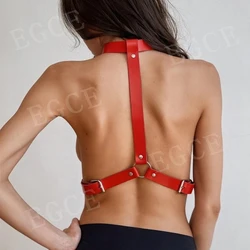 Women PU Leather Harness Bra Red Erotic Lingerie Harajuku Body Sexy Stockings Garter Belt Bdsm Fetish Rave Sword Belts Gothic