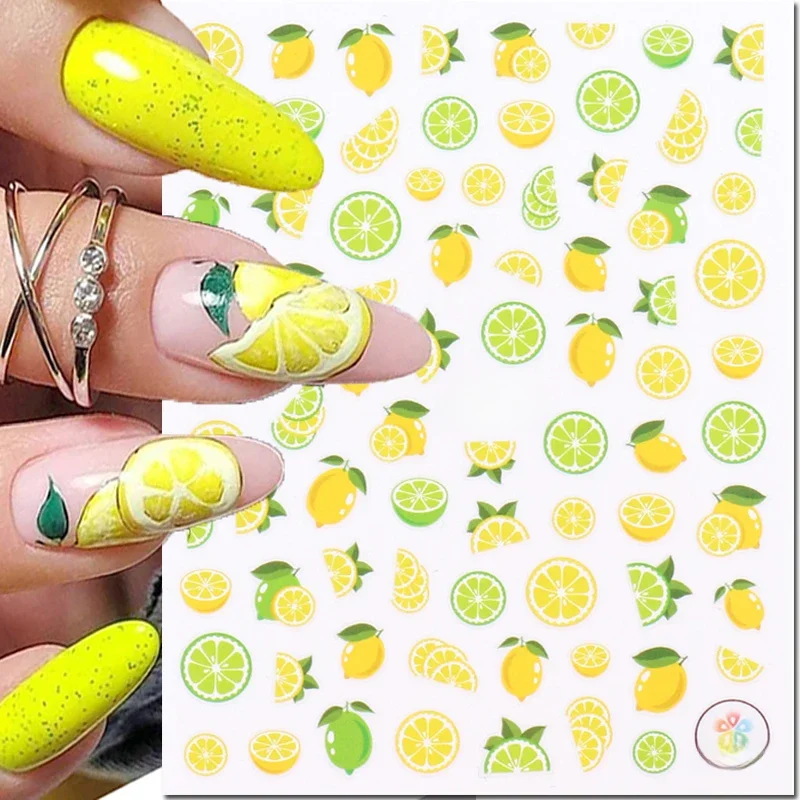 Curseurs adhésifs 3d pour Nail Art, citron, ananas, fraises, Fruits, décalcomanies pour décorations d'ongles, manucure