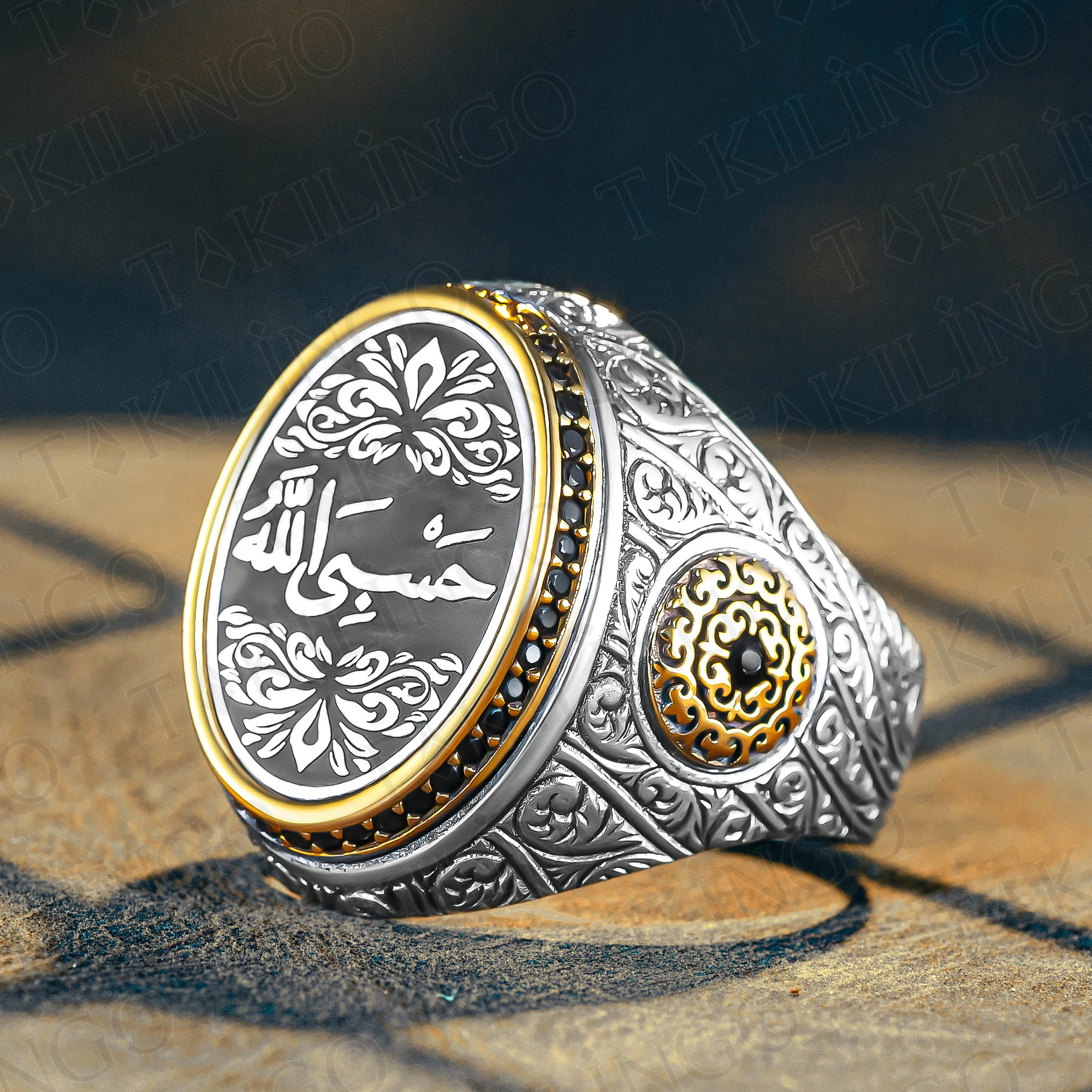 Handmade Muslim Jewelry,925 Sterling Silver Hasbi Allah (Allah is Sufficient for me) Islamic Men's Ring, Religious Ring Gift Dad