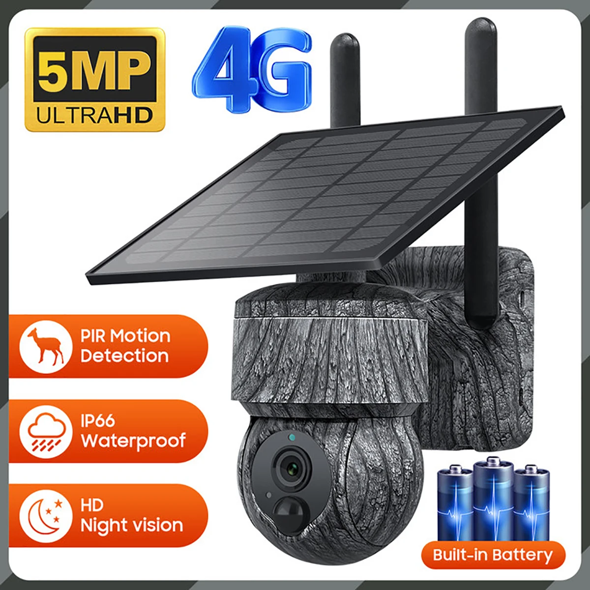 5MP 4G Solar-Jagdkamera mit hochauflösendem Bild, Solarpanel, Zwei-Wege-Audio, Sicherheits-CCTV-Batteriekamera, IP66 wasserdicht + V380 Pro 12MP 10-fach Zoom Triple-Objektiv 4G solarbetriebene