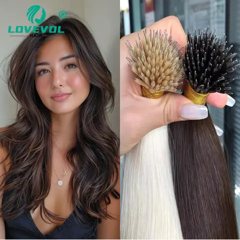 50 pz Nano Ring estensioni dei capelli umani dritto Remy Micro perline anello estensione dei capelli 0.5g/0.8g/1g/filo 12-26 pollici colore naturale