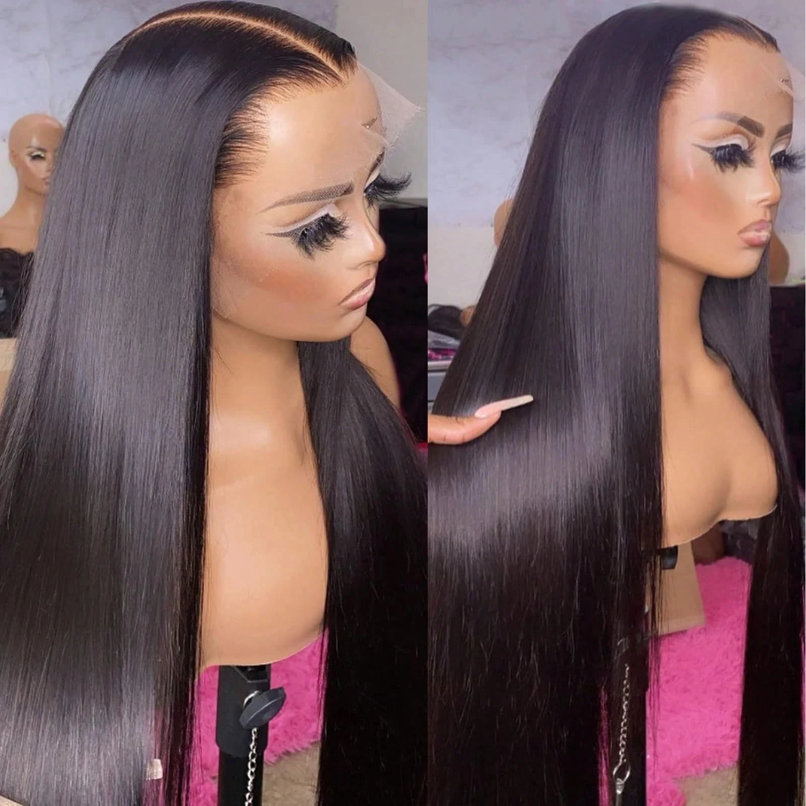 

40 50-дюймовый длинный прямой парик из натуральных волос 13x6 HD Парик фронтальной части шнурка 250 Плотность 100% необработанный 360 Полный парик фронта шнурка человеческих волос