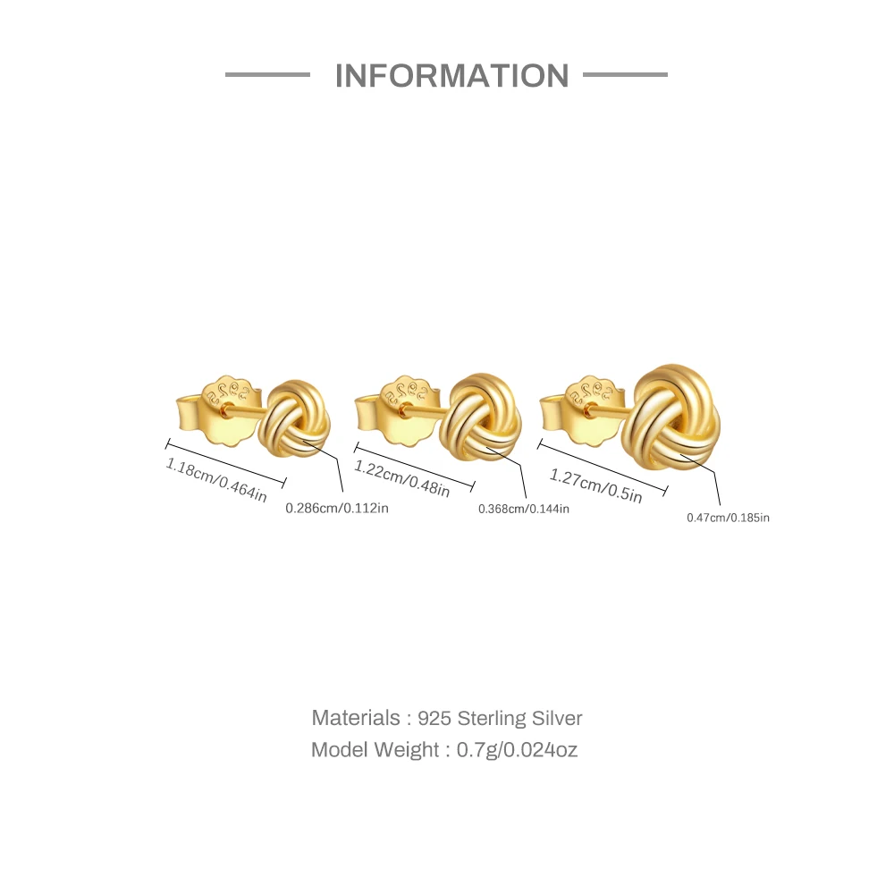 Aide 925 Sterling Silver 3 pezzi Set 3/4/5mm Forever Lover Knot Piercing orecchini per le donne gioielleria raffinata regalo di san valentino
